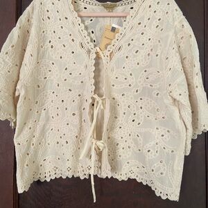 Democracy Cream Eyelet Lace Blouse